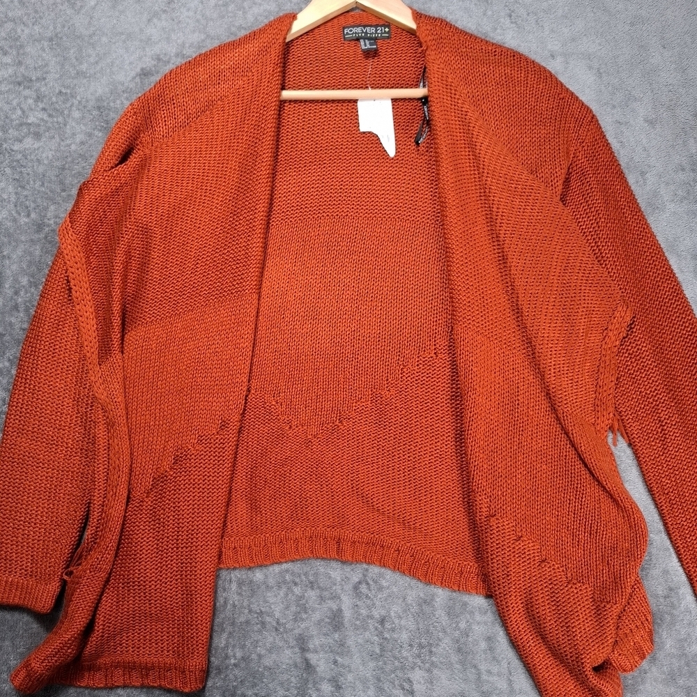 FOREVER 21 Womens Long Sleeve Open Front Rust Fringe Sweater Cardigan Sz 1X NWT - Picture 7 of 12